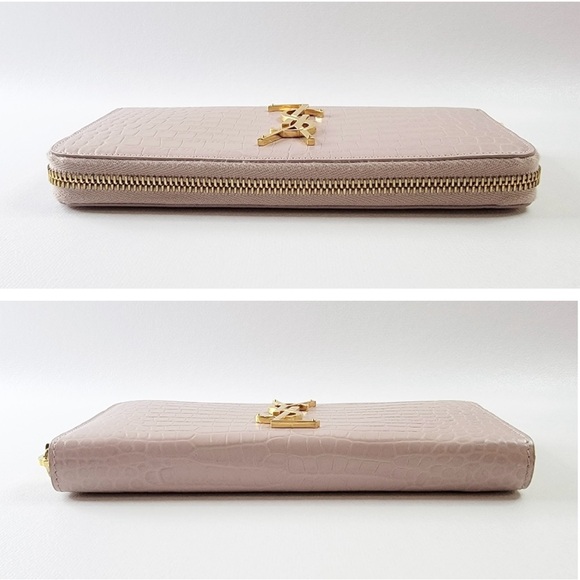 YSL SAINT LAURENT Cassandra Croc Embossed Leather Zippy Long Wallet - Picture 6 of 9